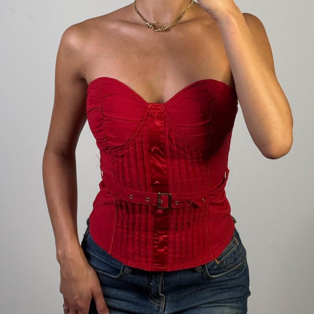 Red Belted Corset Top S